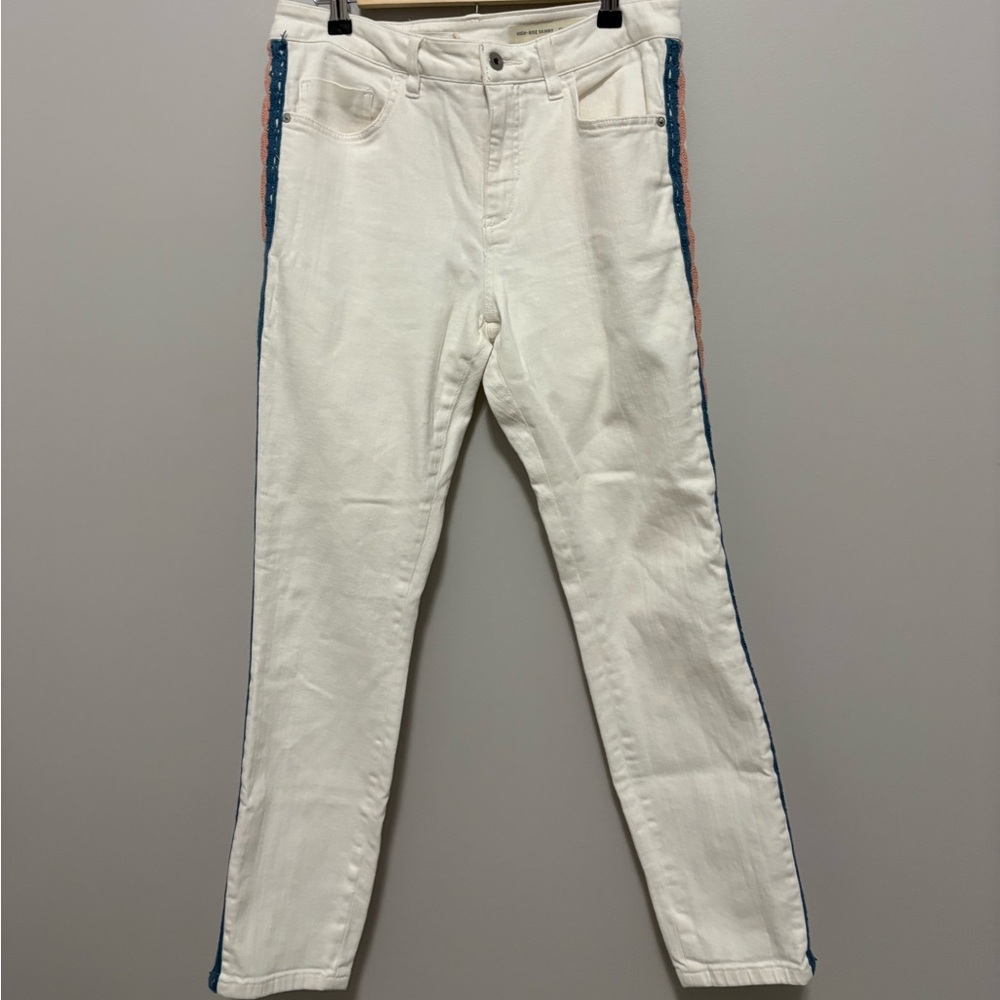 Anthropologie Pilcro High Rise Skinny White Jeans Crotchet Stripes - Picture 2 of 6